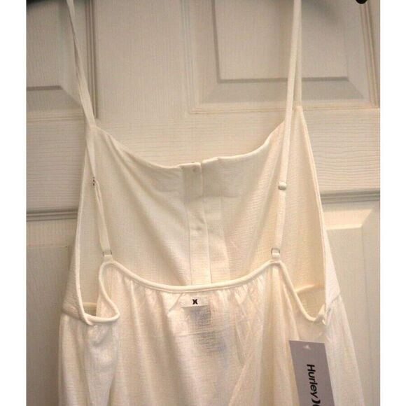 Hurley HC0084 Women Sz L Cream Solid Button Front Tiered Midi Cover Up Dress - Picture 4 of 9